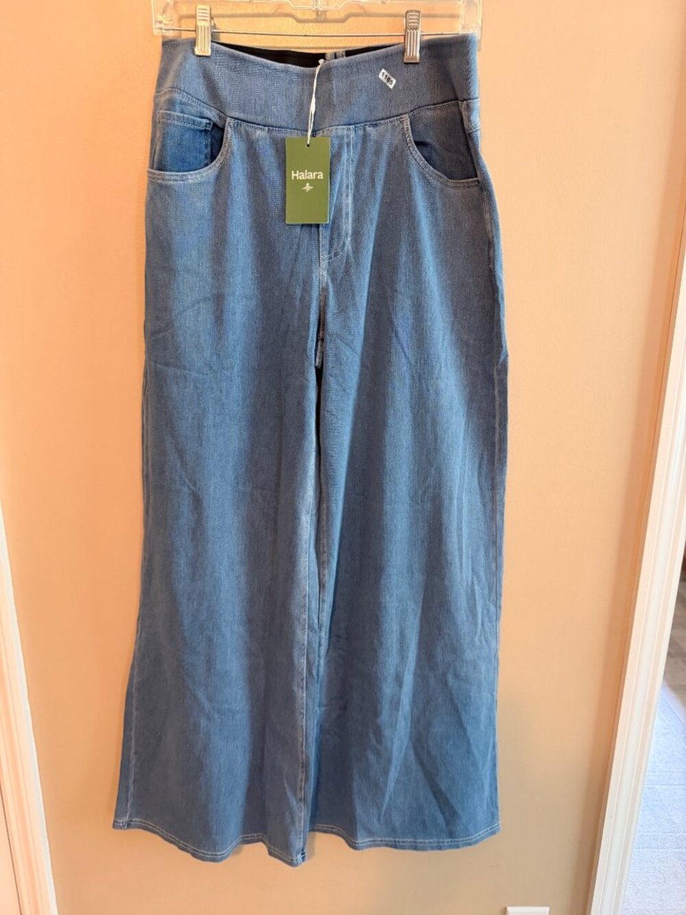 Halara L Light Blue Womens Wide-Leg Denim Pants Size L Cotton-Blend Light Blue C - Picture 3 of 11